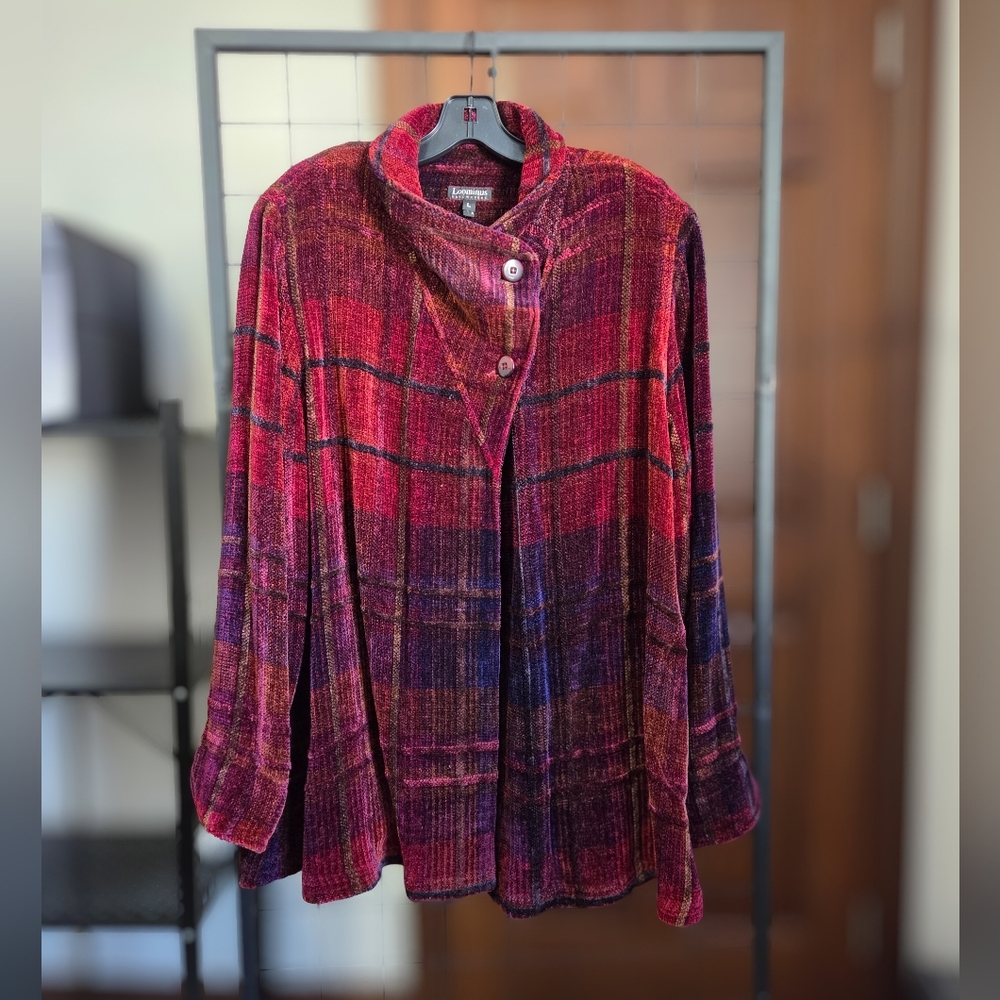 RARE, VINTAGE Loominus Handwoven Sweater Jacket, Handwoven Rayon Chenille, Large